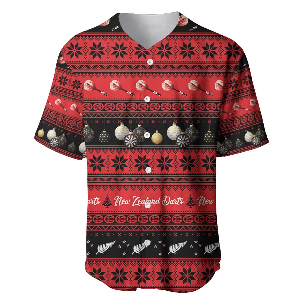 New Zealand Darts Christmas Baseball Jersey Merry Xmas Aotearoa Maori Red LT14 Red - Polynesian Pride