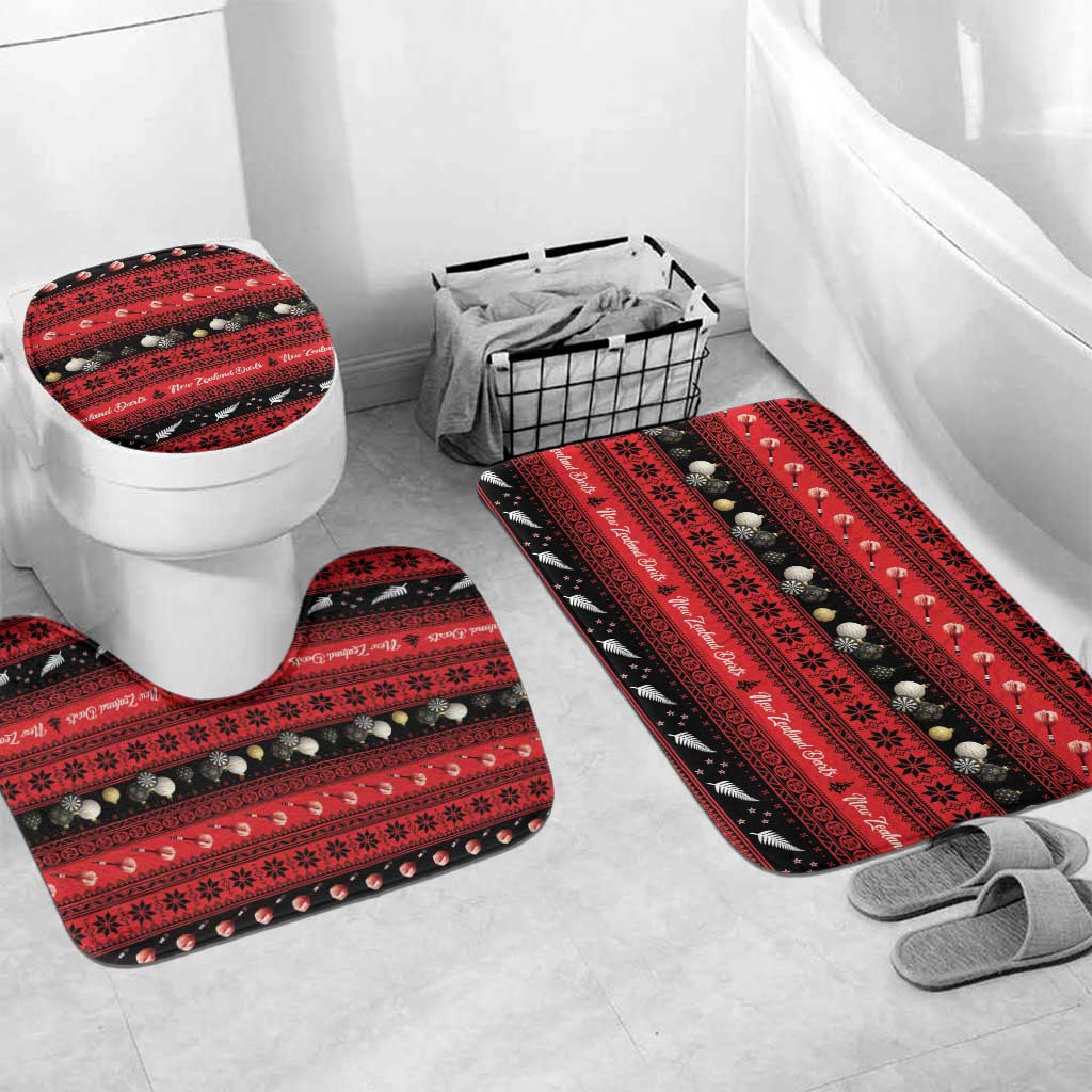 New Zealand Darts Christmas Bathroom Set Merry Xmas Aotearoa Maori Red LT14 Mat Set Only (3 pcs) One Size Red - Polynesian Pride