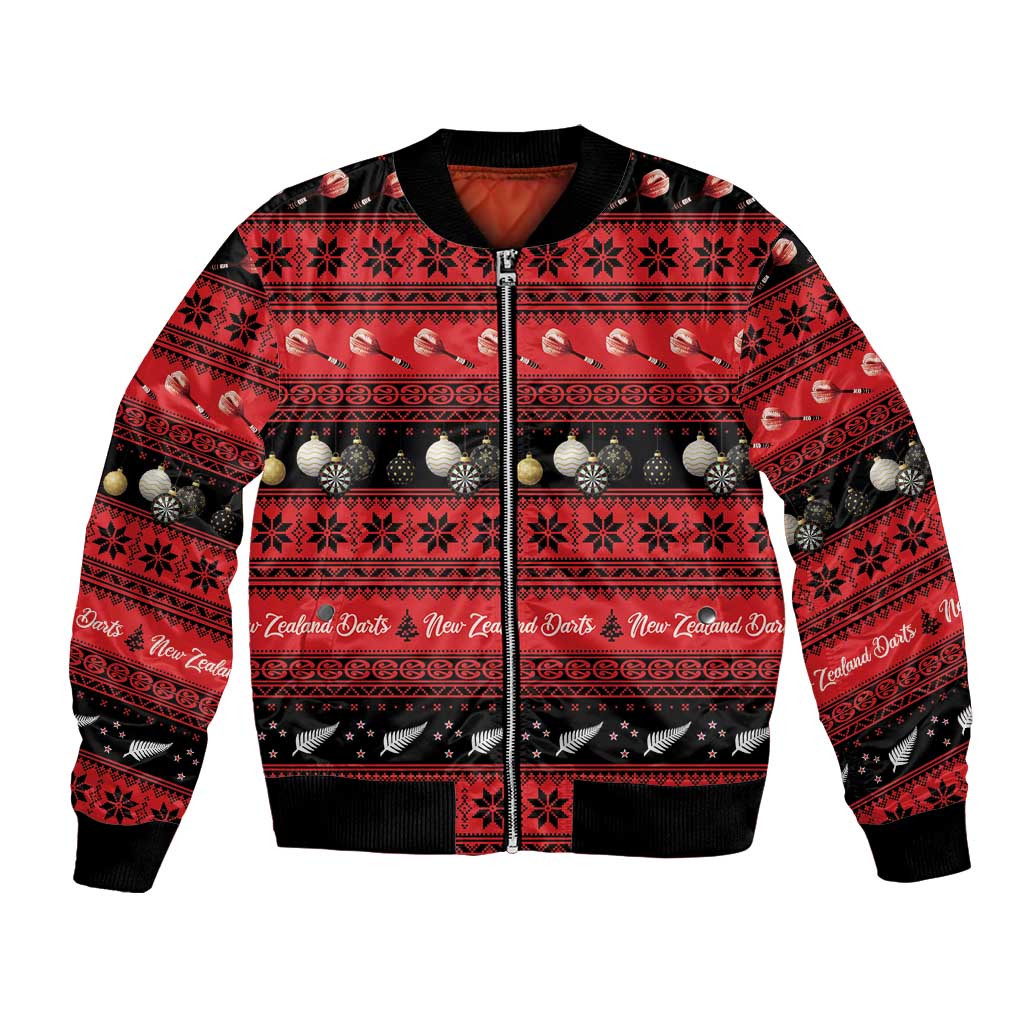 New Zealand Darts Christmas Bomber Jacket Merry Xmas Aotearoa Maori Red LT14 Unisex Red - Polynesian Pride