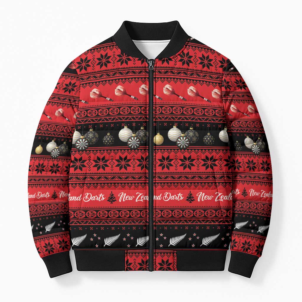 New Zealand Darts Christmas Bomber Puffer Jacket Merry Xmas Aotearoa Maori Red LT14 Unisex Red - Polynesian Pride