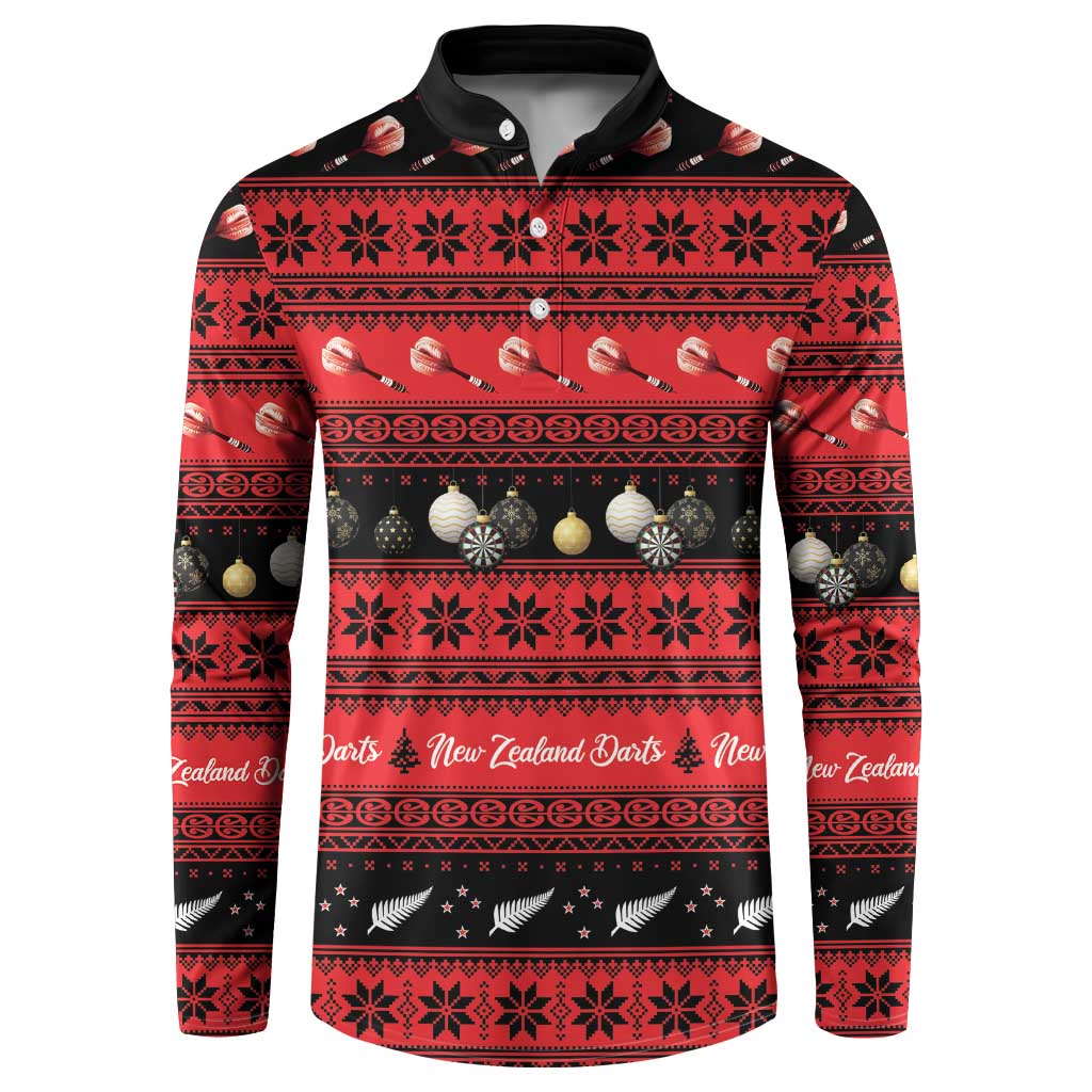 New Zealand Darts Christmas Button Sweatshirt Merry Xmas Aotearoa Maori Red LT14 Red - Polynesian Pride