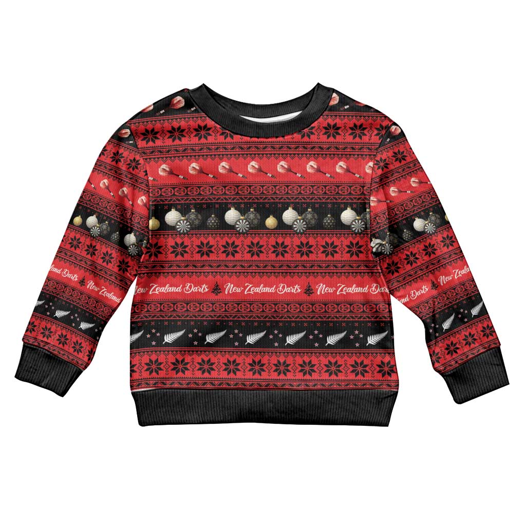 New Zealand Darts Christmas Kid Ugly Christmas Sweater Merry Xmas Aotearoa Maori Red LT14 Kid Red - Polynesian Pride