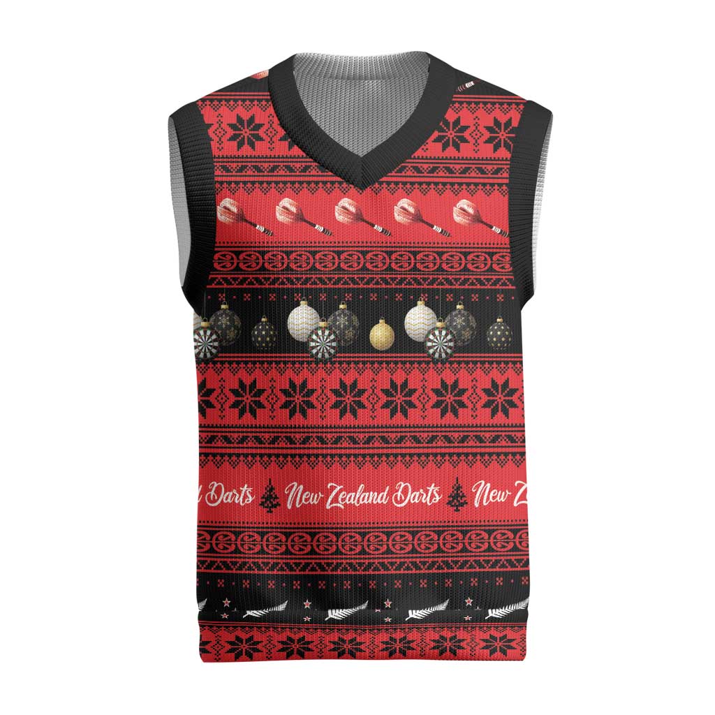 New Zealand Darts Christmas Knitted V-Neck Vest Merry Xmas Aotearoa Maori Red LT14 Red - Polynesian Pride