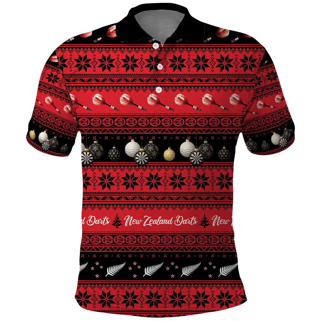 New Zealand Darts Christmas Polo Shirt Merry Xmas Aotearoa Maori Red LT14 Red - Polynesian Pride