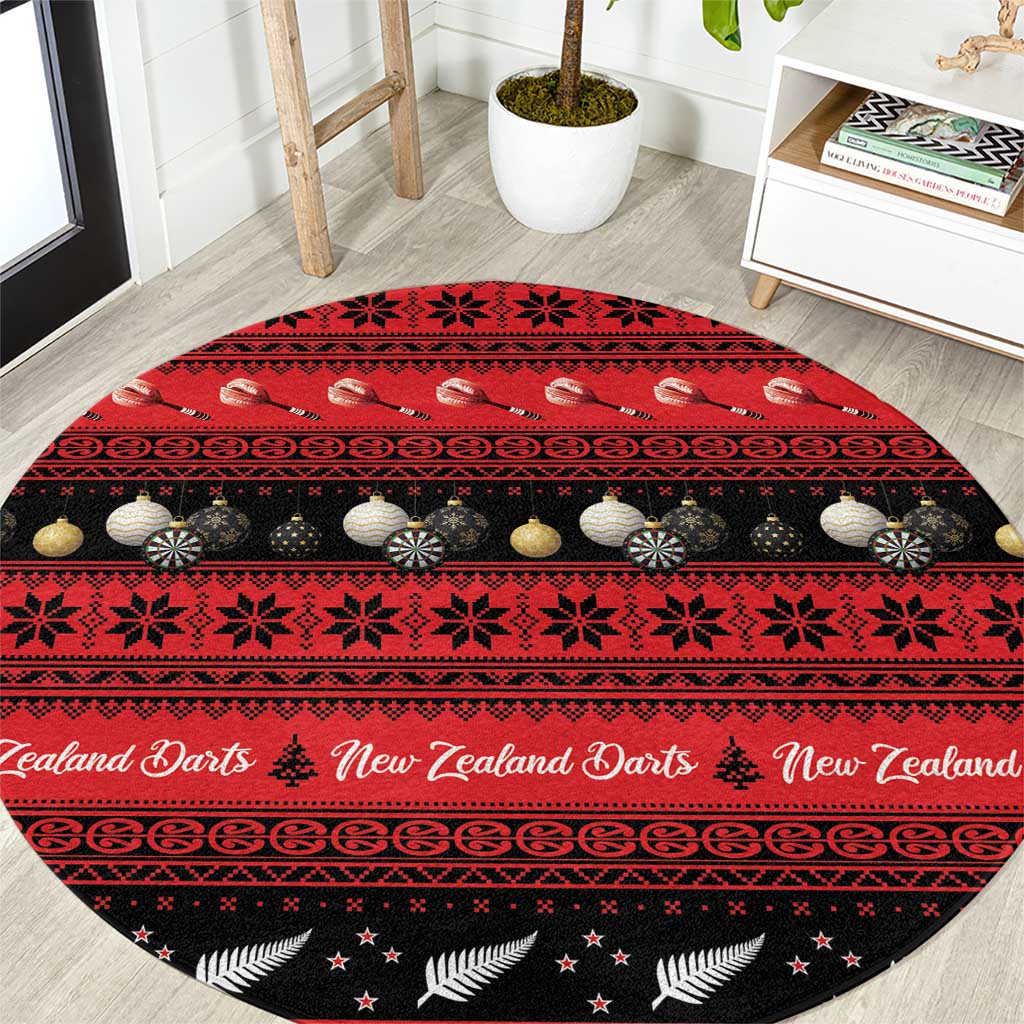 New Zealand Darts Christmas Round Carpet Merry Xmas Aotearoa Maori Red LT14 Red - Polynesian Pride
