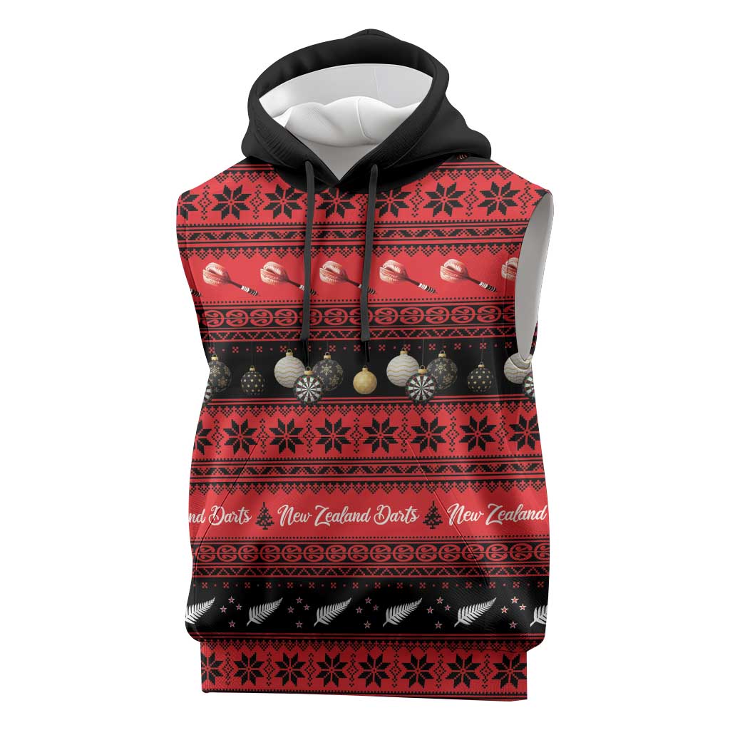 New Zealand Darts Christmas Sleeveless Hoodie Merry Xmas Aotearoa Maori Red LT14 Red - Polynesian Pride