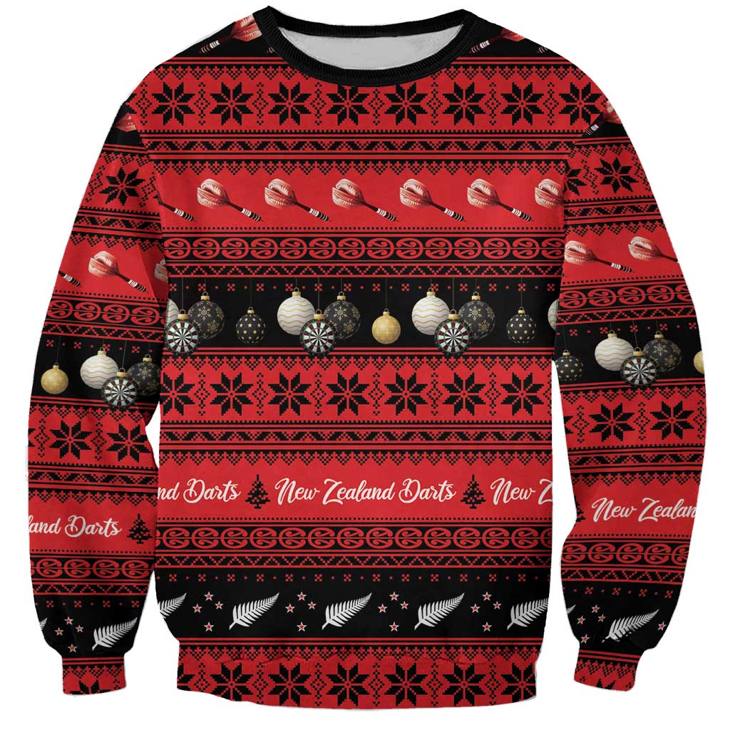 New Zealand Darts Christmas Sweatshirt Merry Xmas Aotearoa Maori Red LT14 Unisex Red - Polynesian Pride