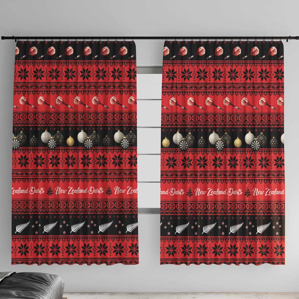 New Zealand Darts Christmas Window Curtain Merry Xmas Aotearoa Maori Red LT14 With Hooks Red - Polynesian Pride