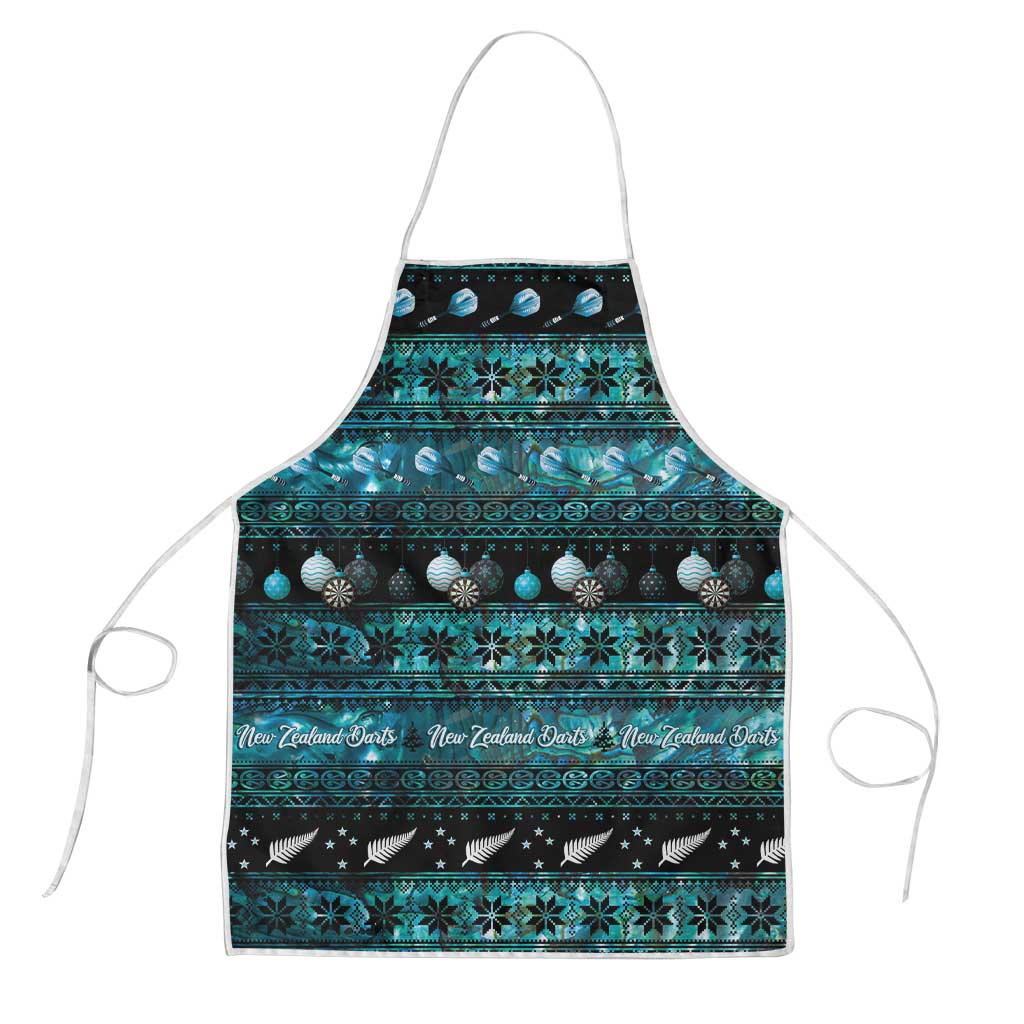 New Zealand Darts Christmas Apron Merry Xmas Aotearoa Maori Paua Shell LT14 Cyan - Polynesian Pride