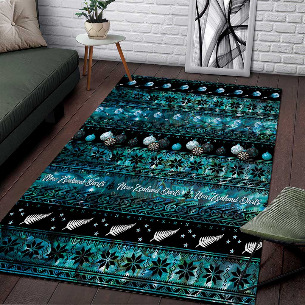 New Zealand Darts Christmas Area Rug Merry Xmas Aotearoa Maori Paua Shell LT14 Cyan - Polynesian Pride