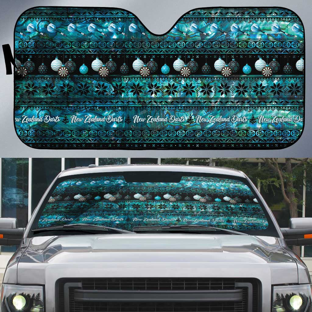 New Zealand Darts Christmas Auto Sun Shade Merry Xmas Aotearoa Maori Paua Shell LT14 Cyan - Polynesian Pride