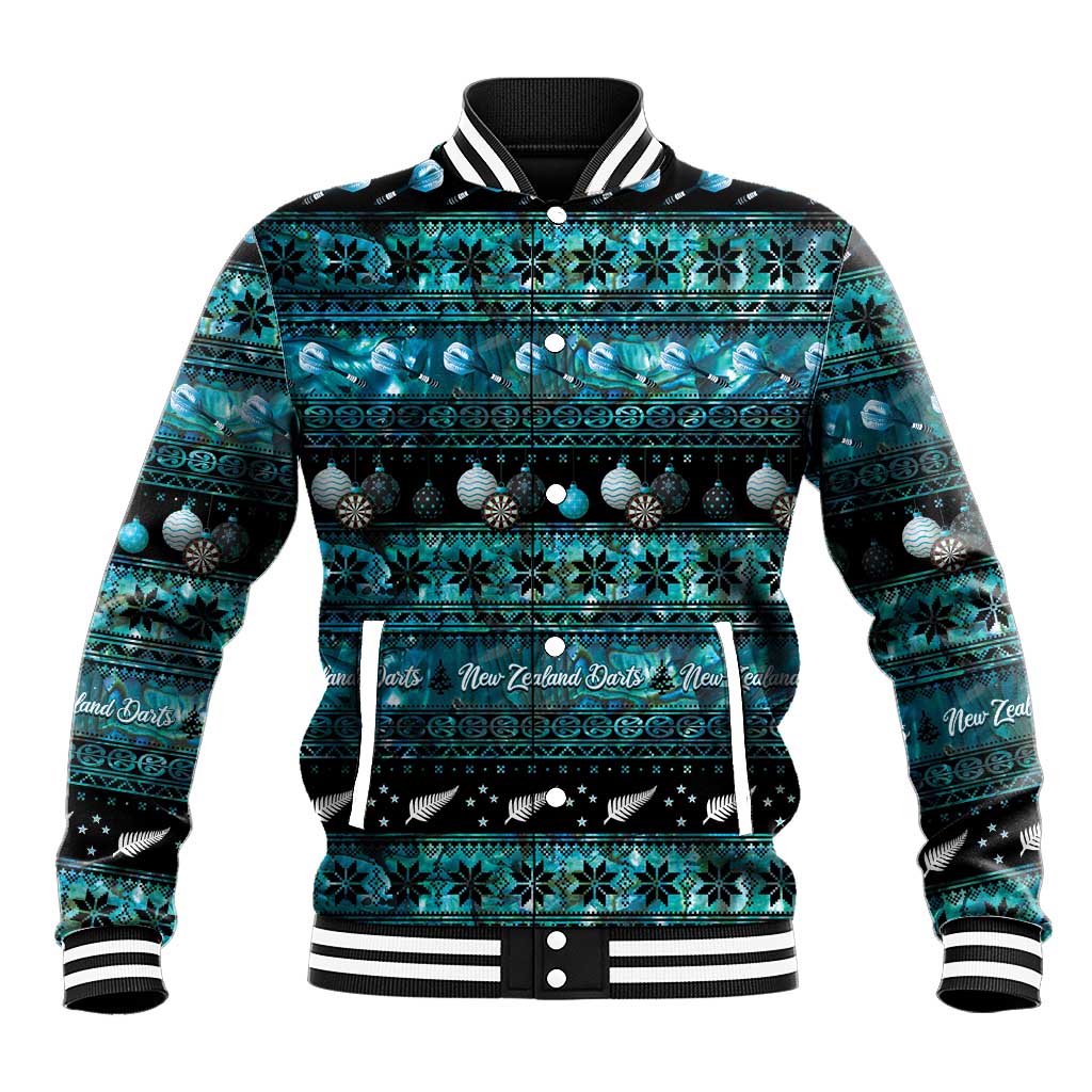 New Zealand Darts Christmas Baseball Jacket Merry Xmas Aotearoa Maori Paua Shell LT14 Unisex Cyan - Polynesian Pride