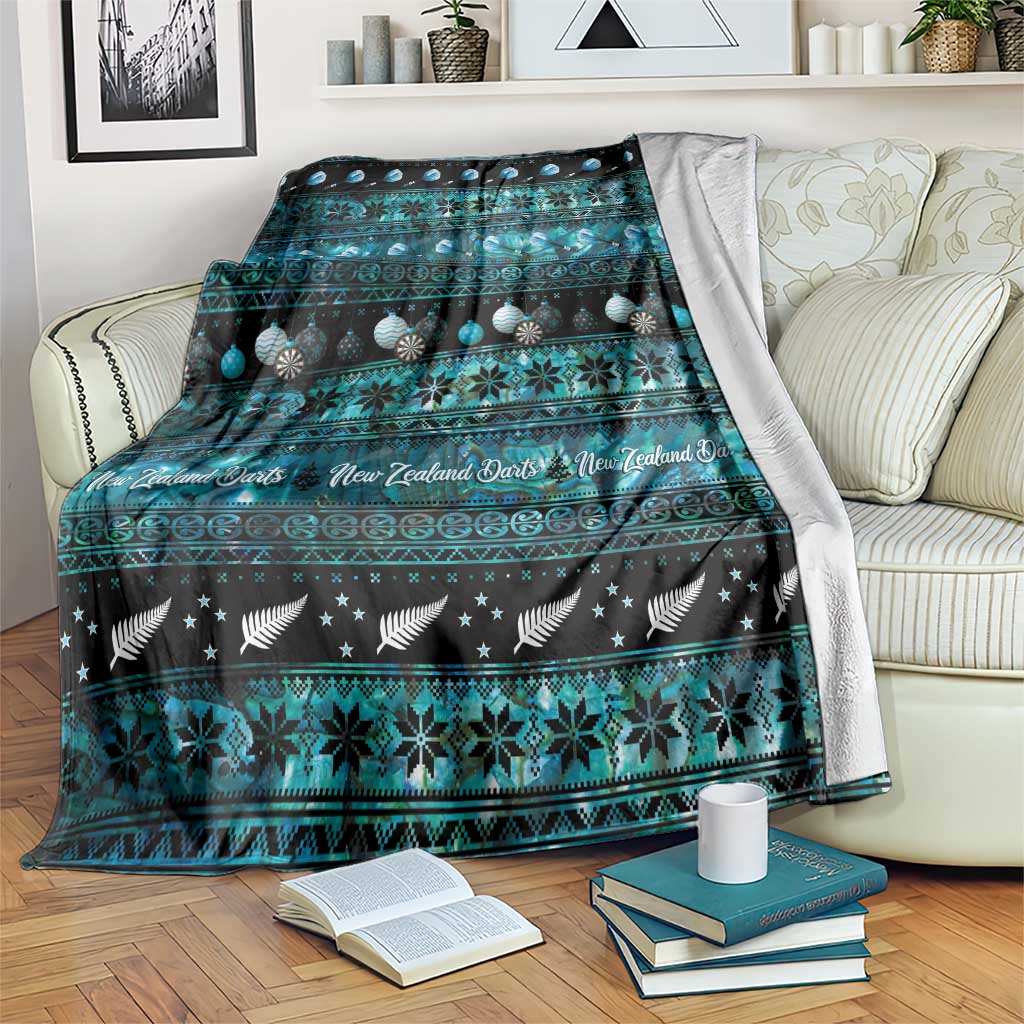 New Zealand Darts Christmas Blanket Merry Xmas Aotearoa Maori Paua Shell LT14 Cyan - Polynesian Pride