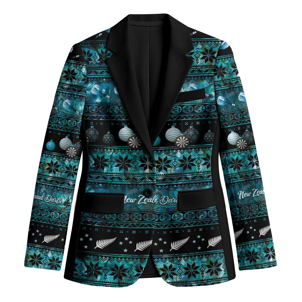 New Zealand Darts Christmas Blazer Merry Xmas Aotearoa Maori Paua Shell LT14 Unisex Cyan - Polynesian Pride