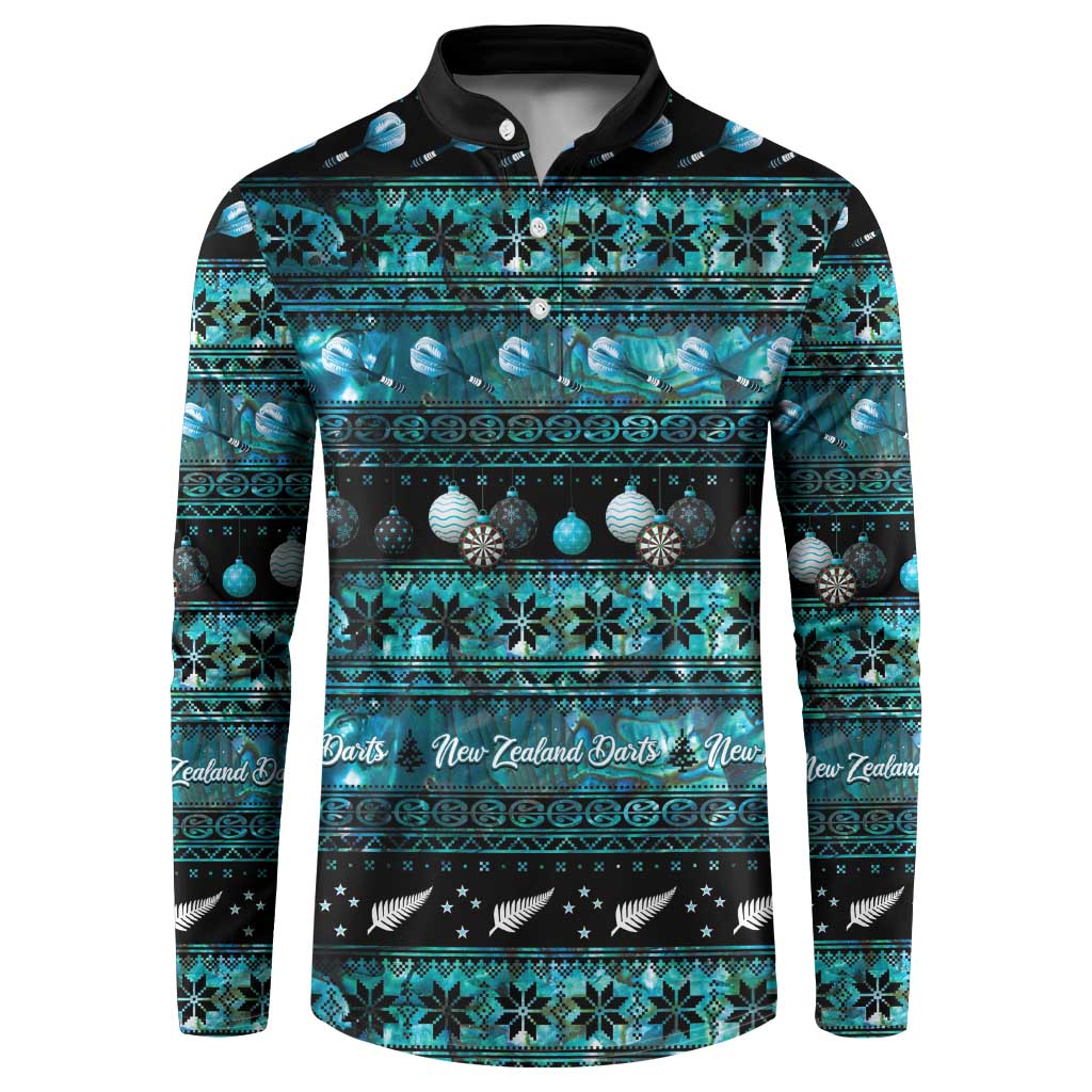 New Zealand Darts Christmas Button Sweatshirt Merry Xmas Aotearoa Maori Paua Shell LT14 Cyan - Polynesian Pride