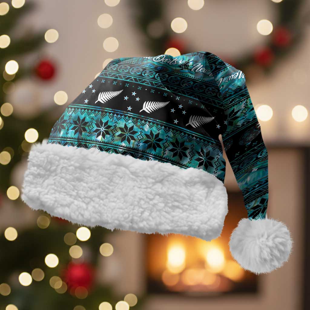 New Zealand Darts Christmas Santa Hat Merry Xmas Aotearoa Maori Paua Shell LT14 With Fur Cyan - Polynesian Pride