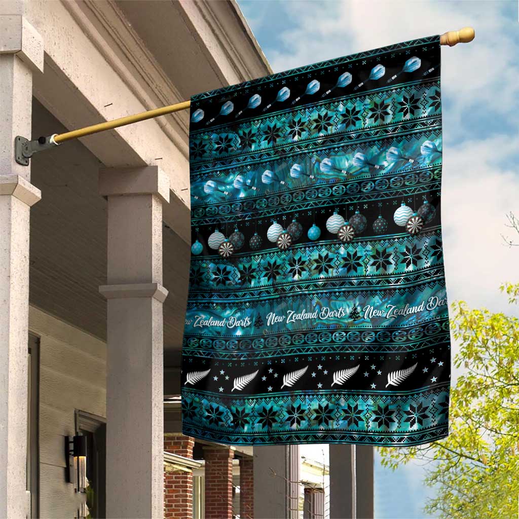 New Zealand Darts Christmas Garden Flag Merry Xmas Aotearoa Maori Paua Shell LT14 House Flag Cyan - Polynesian Pride