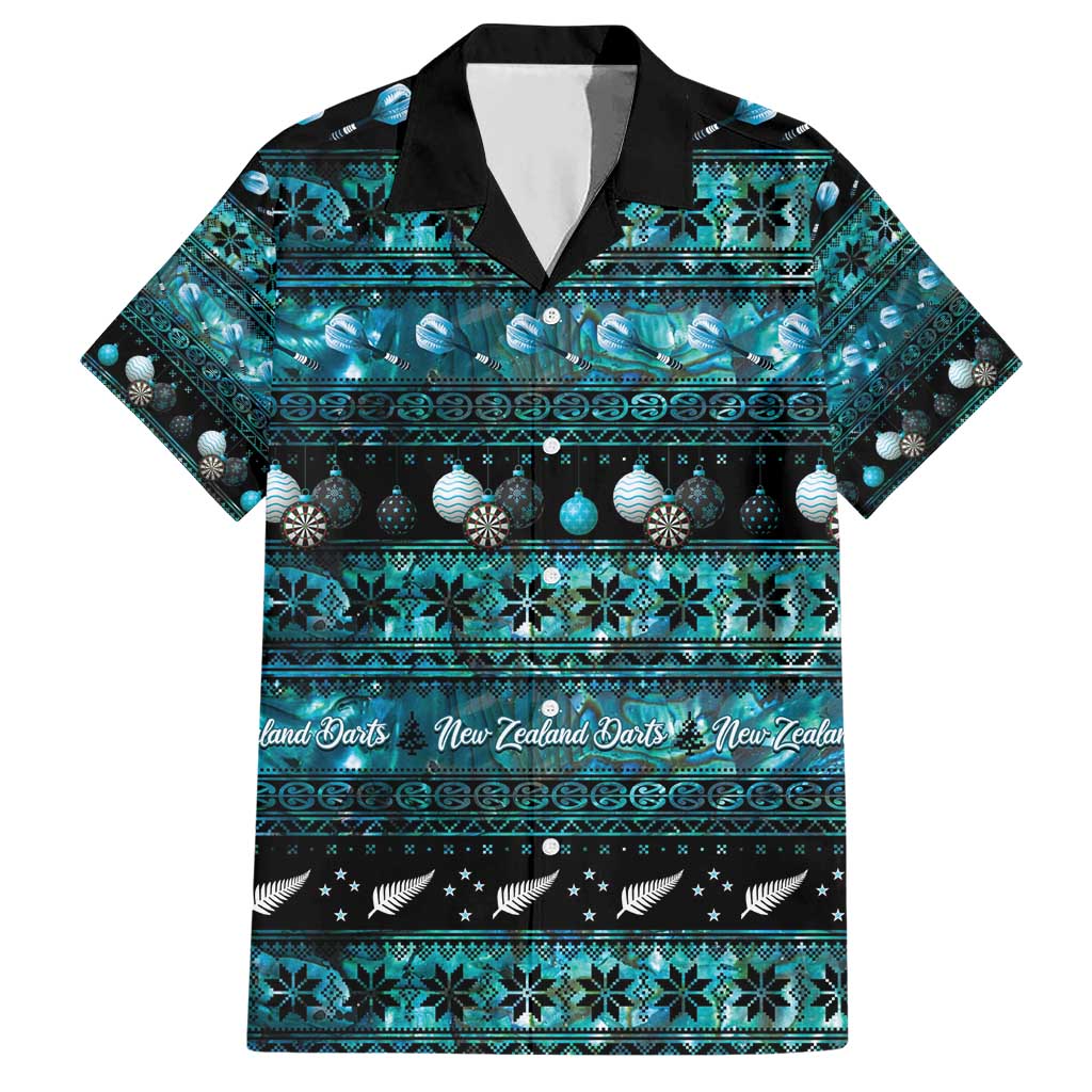 New Zealand Darts Christmas Hawaiian Shirt Merry Xmas Aotearoa Maori Paua Shell LT14 Cyan - Polynesian Pride