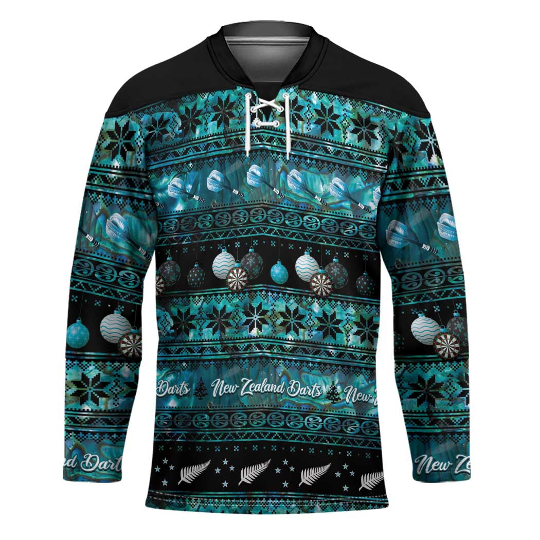New Zealand Darts Christmas Hockey Jersey Merry Xmas Aotearoa Maori Paua Shell LT14 Unisex Cyan - Polynesian Pride