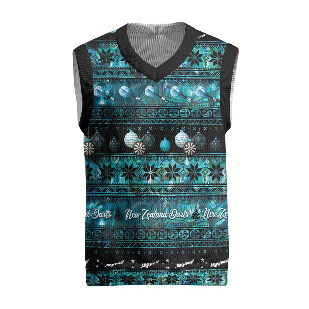 New Zealand Darts Christmas Knitted V-Neck Vest Merry Xmas Aotearoa Maori Paua Shell LT14 Cyan - Polynesian Pride