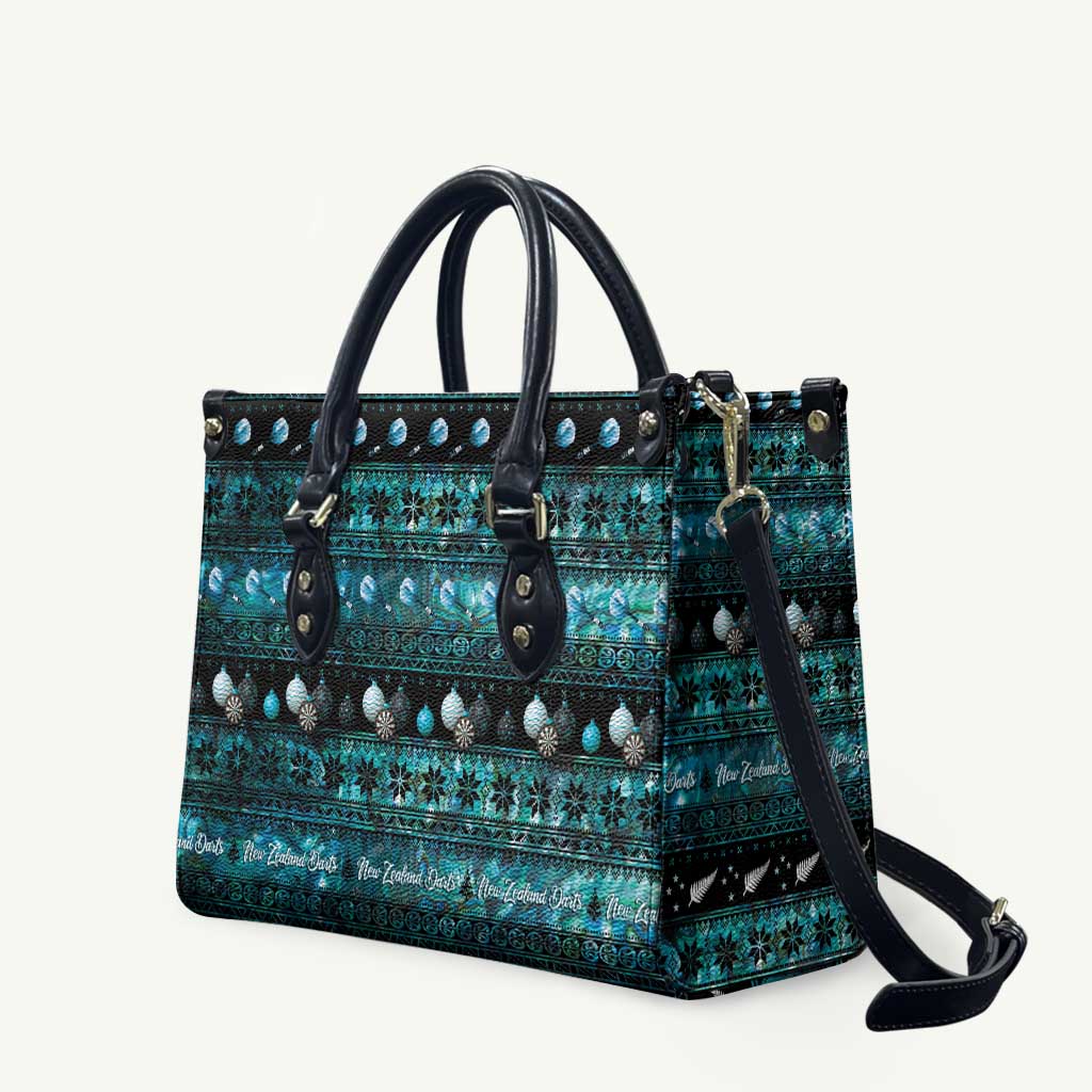 New Zealand Darts Christmas Leather Bag Merry Xmas Aotearoa Maori Paua Shell LT14 Cyan - Polynesian Pride