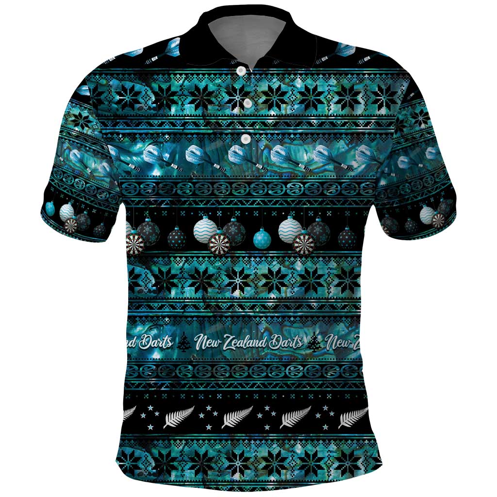 New Zealand Darts Christmas Polo Shirt Merry Xmas Aotearoa Maori Paua Shell LT14 Cyan - Polynesian Pride