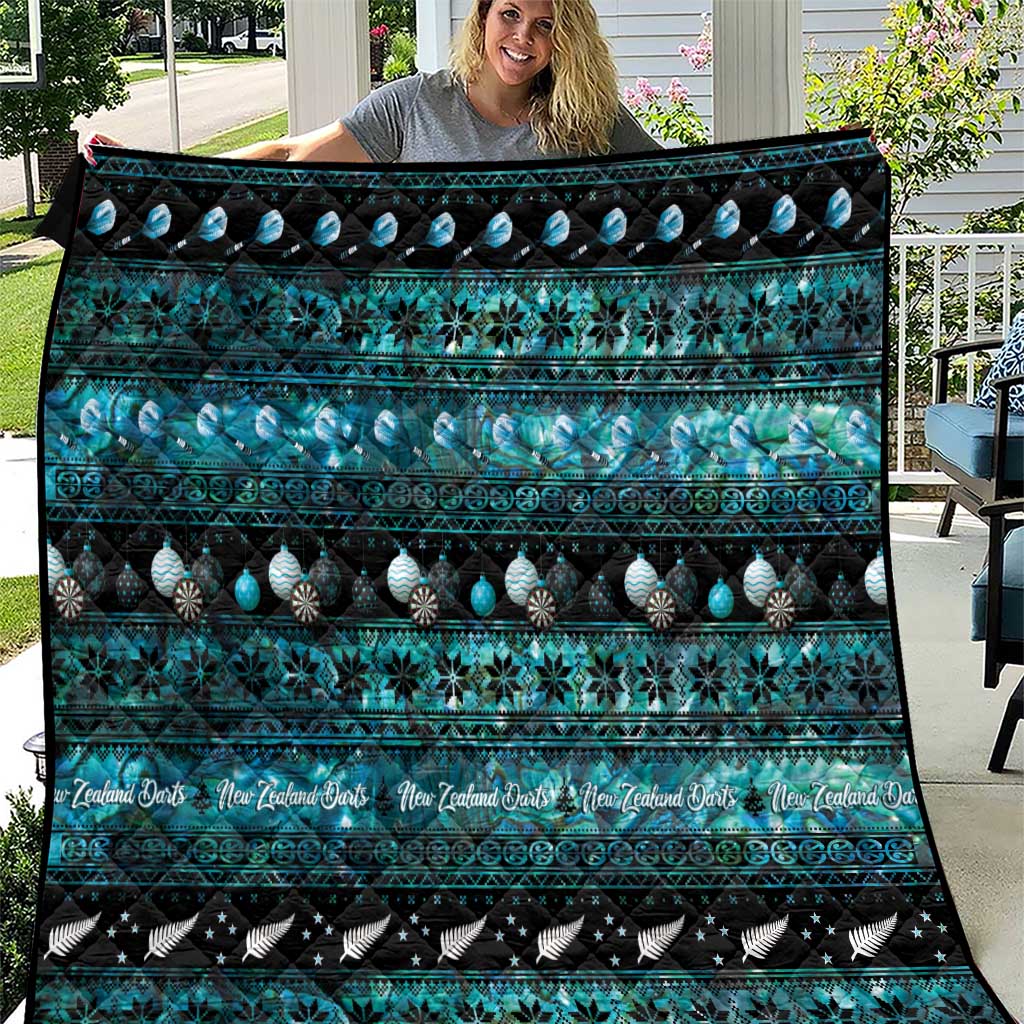 New Zealand Darts Christmas Quilt Merry Xmas Aotearoa Maori Paua Shell LT14 Cyan - Polynesian Pride