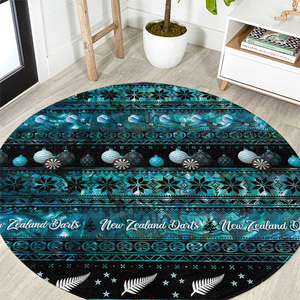 New Zealand Darts Christmas Round Carpet Merry Xmas Aotearoa Maori Paua Shell LT14 Cyan - Polynesian Pride
