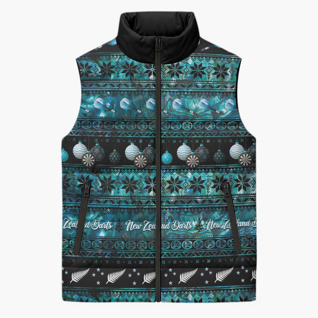 New Zealand Darts Christmas Sleeveless Puffer Jacket Merry Xmas Aotearoa Maori Paua Shell LT14 Unisex Cyan - Polynesian Pride