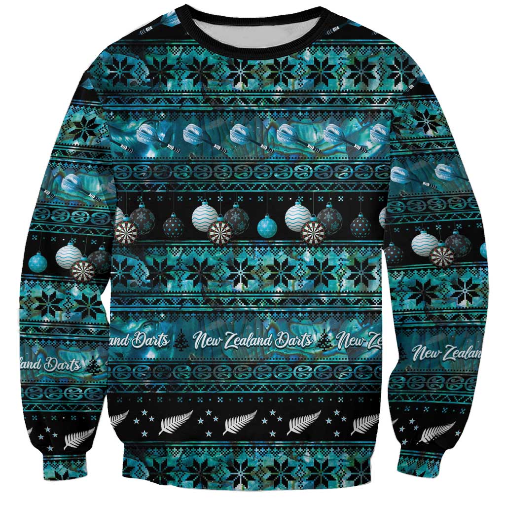 New Zealand Darts Christmas Sweatshirt Merry Xmas Aotearoa Maori Paua Shell LT14 Unisex Cyan - Polynesian Pride