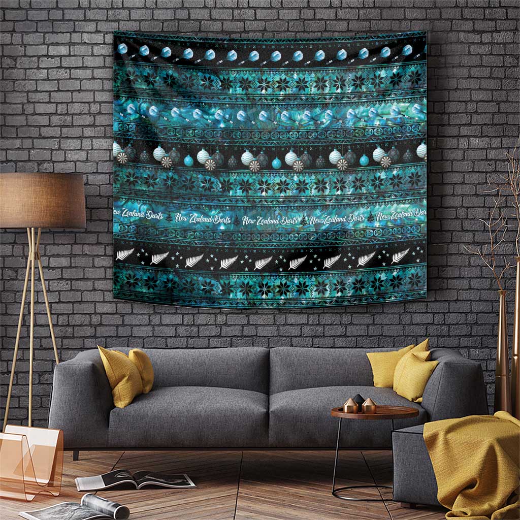 New Zealand Darts Christmas Tapestry Merry Xmas Aotearoa Maori Paua Shell LT14 Cyan - Polynesian Pride