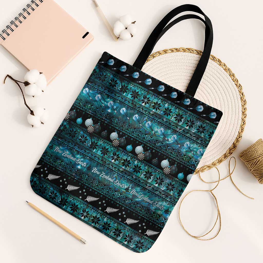 New Zealand Darts Christmas Tote Bag Merry Xmas Aotearoa Maori Paua Shell LT14 Black Strap One Size Cyan - Polynesian Pride