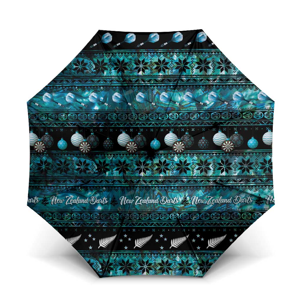 New Zealand Darts Christmas Umbrella Merry Xmas Aotearoa Maori Paua Shell LT14 One Size Folded 11.42 inch Opened Diameter 37.4 inch Cyan - Polynesian Pride