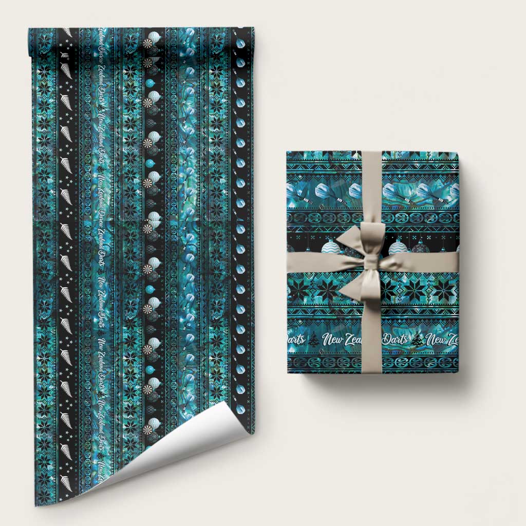 New Zealand Darts Christmas Wrapping Paper Merry Xmas Aotearoa Maori Paua Shell LT14 58" × 23" Cyan - Polynesian Pride
