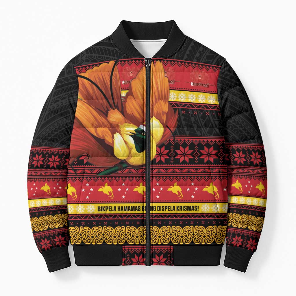 Papua New Guinea Christmas Bomber Puffer Jacket Bikpela hamamas blong dispela Krismas LT14 Unisex Red - Polynesian Pride