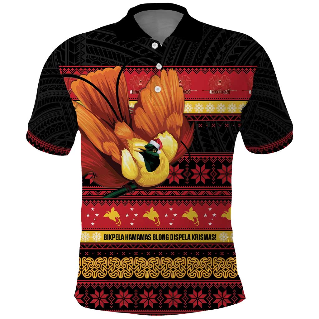Papua New Guinea Christmas Polo Shirt Bikpela hamamas blong dispela Krismas LT14 Red - Polynesian Pride