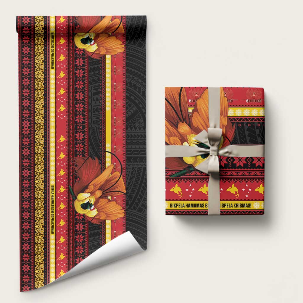 Papua New Guinea Christmas Wrapping Paper Bikpela hamamas blong dispela Krismas LT14 58" × 23" Red - Polynesian Pride
