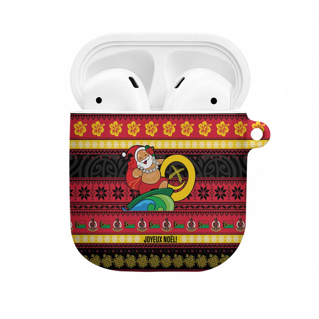 Vanuatu Christmas AirPods Case Joyeux Noel Surfing Santa With Boar Tusk LT14 Red - Polynesian Pride