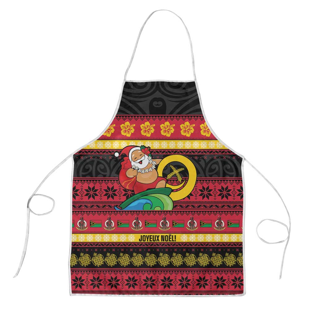 Vanuatu Christmas Apron Joyeux Noel Surfing Santa With Boar Tusk LT14 Red - Polynesian Pride