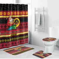 Vanuatu Christmas Bathroom Set Joyeux Noel Surfing Santa With Boar Tusk LT14 Bathroom Set (4 pcs) Red - Polynesian Pride