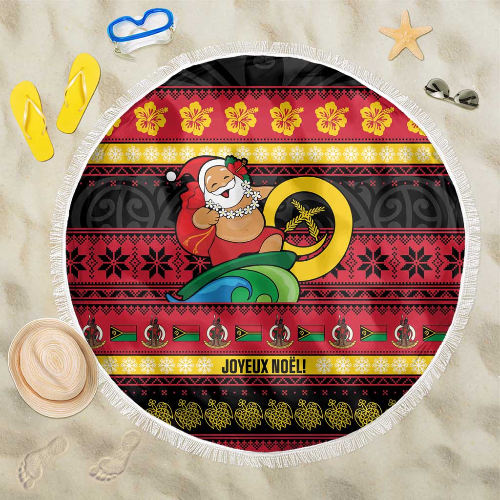 Vanuatu Christmas Beach Blanket Joyeux Noel Surfing Santa With Boar Tusk LT14 One Size 150cm Red - Polynesian Pride