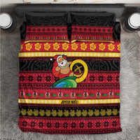 Vanuatu Christmas Bedding Set Joyeux Noel Surfing Santa With Boar Tusk LT14 Red - Polynesian Pride