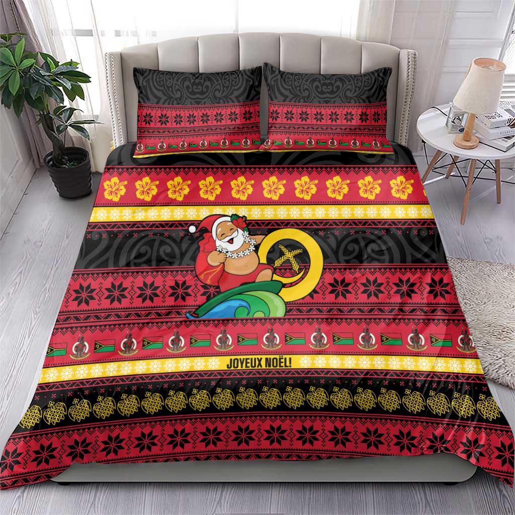 Vanuatu Christmas Bedding Set Joyeux Noel Surfing Santa With Boar Tusk LT14 - Polynesian Pride