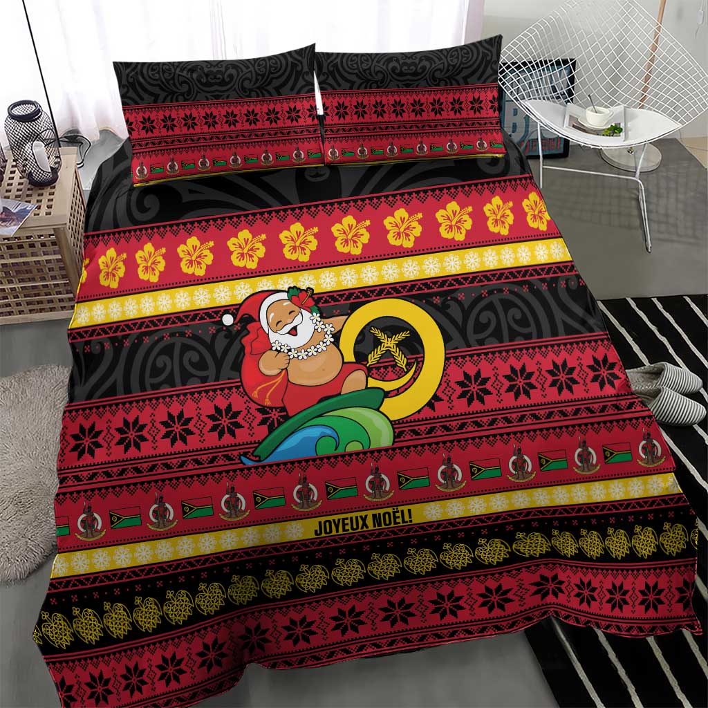 Vanuatu Christmas Bedding Set Joyeux Noel Surfing Santa With Boar Tusk LT14 - Polynesian Pride