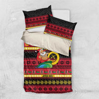Vanuatu Christmas Bedding Set Joyeux Noel Surfing Santa With Boar Tusk LT14 US Twin 172cm x 218cm Red - Polynesian Pride