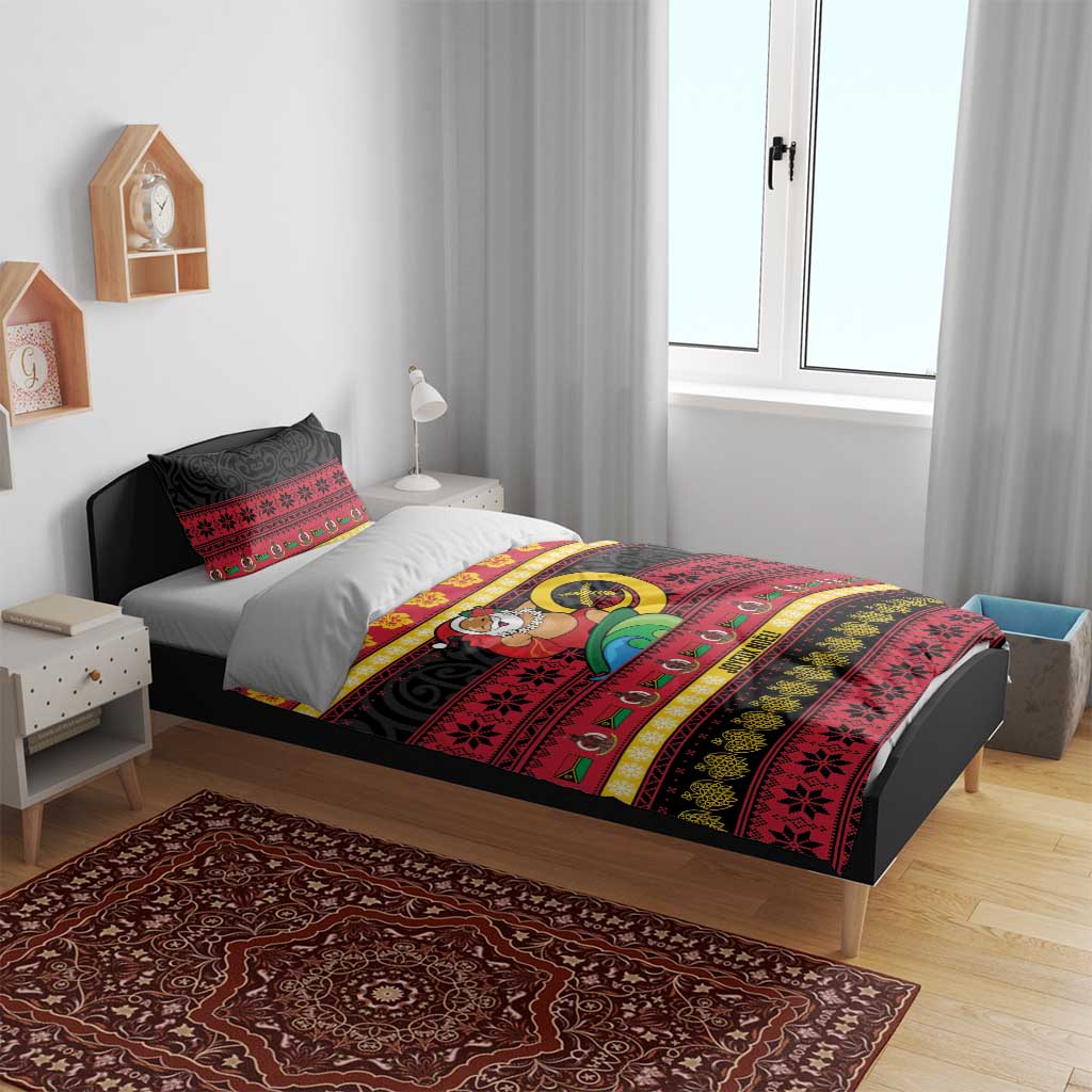 Vanuatu Christmas Bedding Set Joyeux Noel Surfing Santa With Boar Tusk LT14 - Polynesian Pride