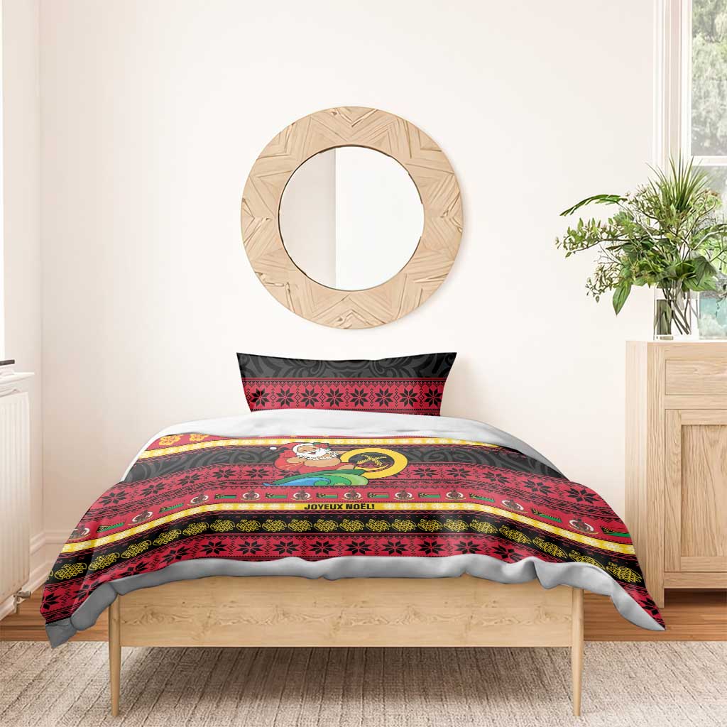 Vanuatu Christmas Bedding Set Joyeux Noel Surfing Santa With Boar Tusk LT14 - Polynesian Pride