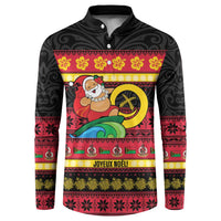 Vanuatu Christmas Button Sweatshirt Joyeux Noel Surfing Santa With Boar Tusk LT14 Red - Polynesian Pride