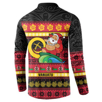 Vanuatu Christmas Button Sweatshirt Joyeux Noel Surfing Santa With Boar Tusk LT14 - Polynesian Pride