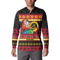 Vanuatu Christmas Button Sweatshirt Joyeux Noel Surfing Santa With Boar Tusk LT14 - Polynesian Pride